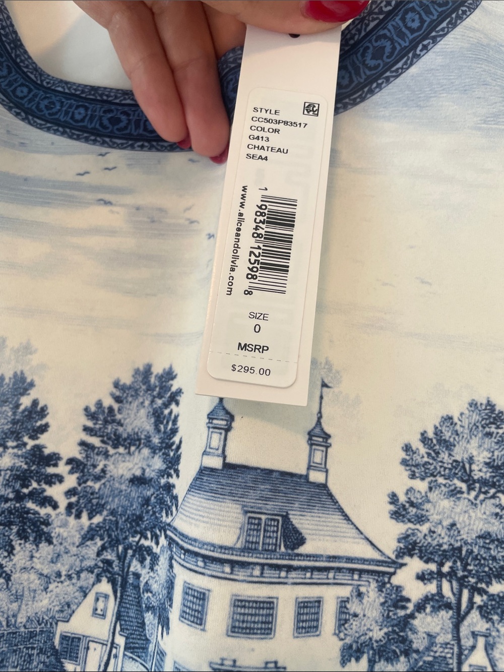 Alice + Olivia Blue and White Scenic Mini Dress - Picture 7 of 9